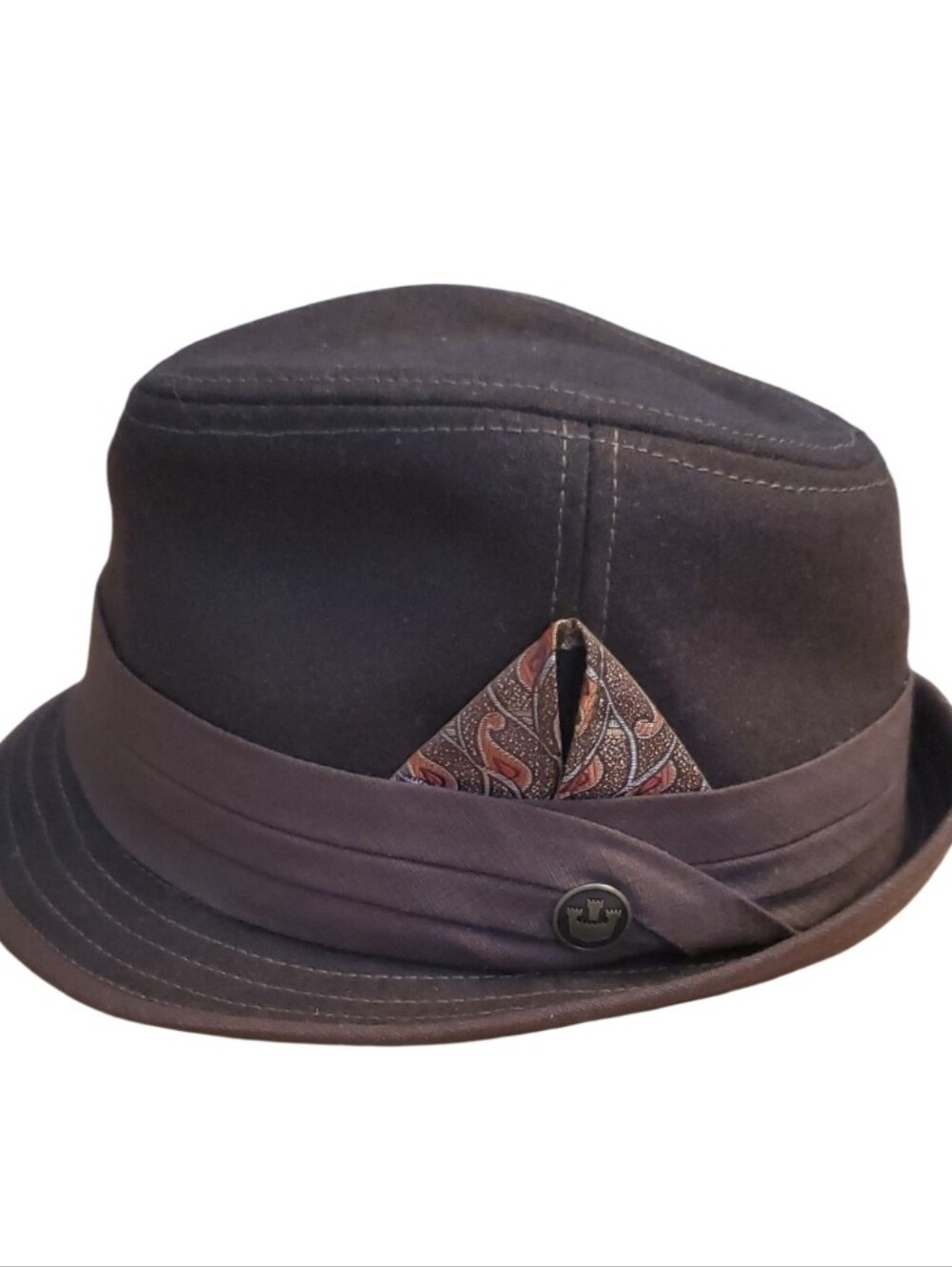 Goorin Bros Men's Wool Brown Fedora with Patterned Pocket Square Size Large